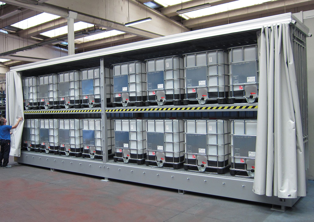 Modul container di stoccaggio fusti zincato blu 1000 L capacit&agrave; 